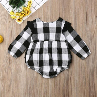 

Newborn Baby Kid Girl Plaid Clothes Long Sleeve Romper Jumpsuit Outfits