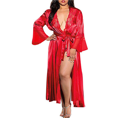 

Toponeto Women Sexy Long Silk Kimono Dressing Gown Babydoll Lace Lingerie Bath Robe