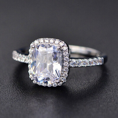 

Sterling Silver Rings Jewelry Natural Sapphire Gemstones Opal Birthstone Bride Princess Wedding Ring
