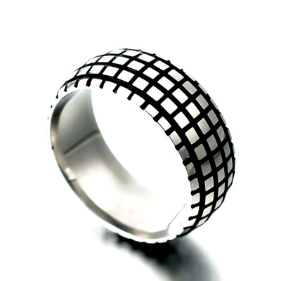 

8Mm Vintage Titanium Rings Square Black Retro Ring For Party Jewelry Silver Black