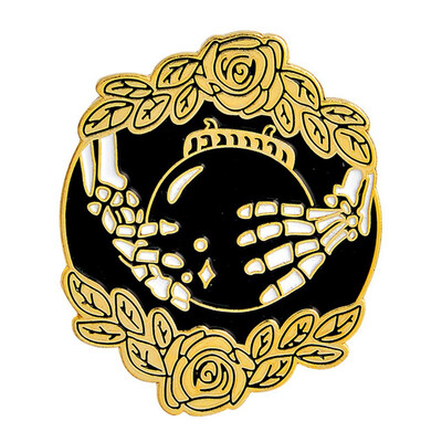 

Unisex Punk Hard Enamel Bat Bee Rose Skeleton Hand Crystal Ball Brooches Gift