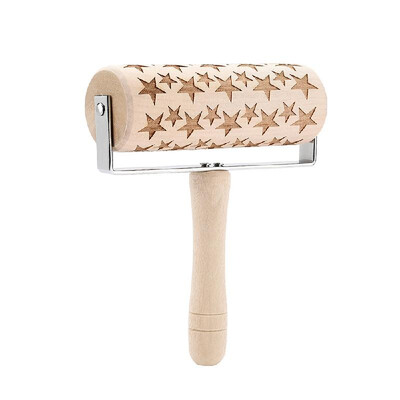 

New Christmas Snowflake Wooden Rolling Pin Embossing Baking Cookies Noodle Biscuit Fondant Cake Dough Patterned Roller