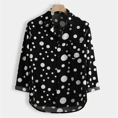 

Mens Slim Fit V Neck Long Sleeve Polka Dot T-shirt Casual Shirts Tops Blouse