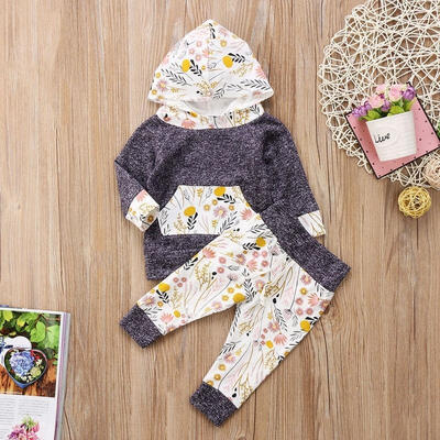 

Newborn Baby Boy Girl Clothes Floral Hooded TopsLong Pant Flower Outfit Set 2Pcs