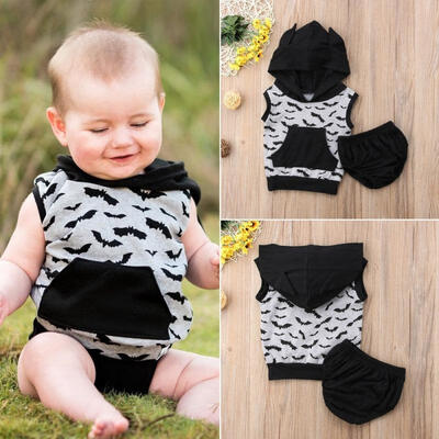 

Newborn Infant Baby Boy Bat Print Hoodie Hooded Vest TopsShort Pants Outfits