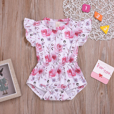 

Newborn Kids Baby Girls Clothes Fly Sleeve Flower Print Romper Bodysuit Outfits