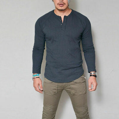 

Fashion Mens Slim Fit V Neck Long Sleeve Muscle Tee T-shirt Casual Tops Blouse