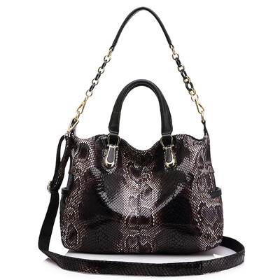 

REALER brand women genuine leather tote bag female fashion serpentine prints leather handbags boston bag large shoulder bag