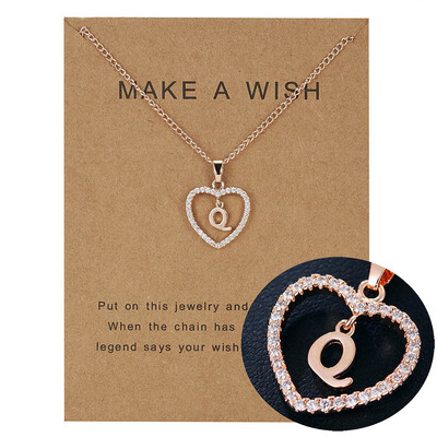 

Make A Wish 26 Letters Alphabet Pendant Necklace Cubic Zirconia Love Heart Crystal Charm Necklace for Women Jewelry With Card