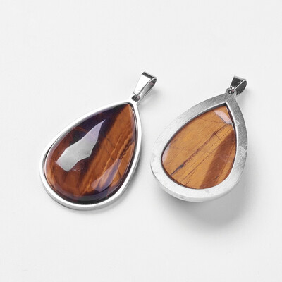 

Natural Tiger Eye Pendants with 304 Stainless Steel Findings Drop 395x25x758mm Hole 35x8mm