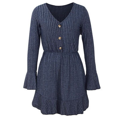 

Autumn And Winter New Solid Color Long-sleeved V-neck Knit Dress