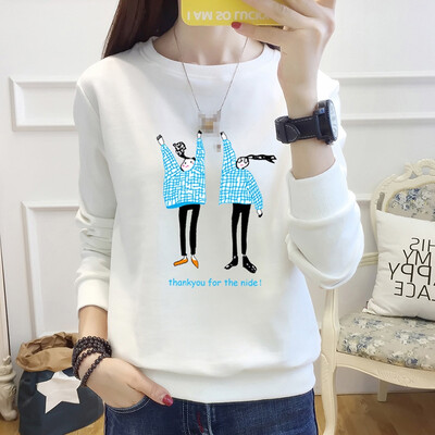 

Fashion Loose Round Neck Long-sleeved Womens Coat Korean Style Simple Casual Cartoon Print Jacket