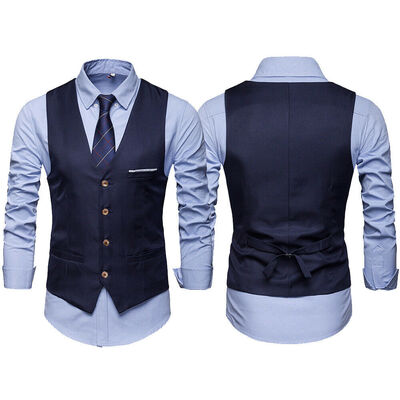 

Men Formal Business Slim Fit Work Party Dress Vest Suit Tuxedo Casual Waistcoat