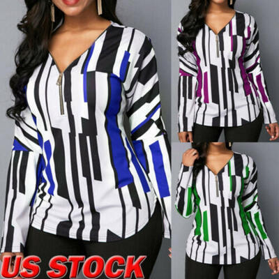

Womens Casual Irregular Printed Long Sleeve Blouse Loose Tunic Tops T-Shirt USA