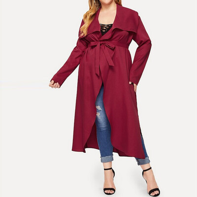

Gobestart Fashion Women Casual Plus Size Solid Bandage Irregular Loose Outwear Coat