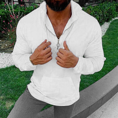 

Toponeto Mens Vintage Casual Pure Color Cotton Linen Hoodie Long Sleeve Shirts Top Blouse