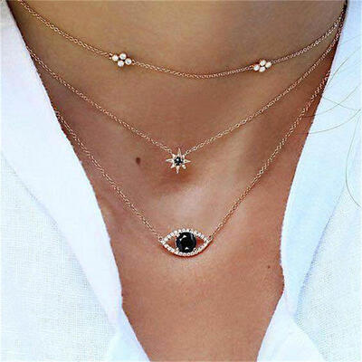 

Women Necklace Bohemian Stars Eyes Geometric Multicolor Crystal Pendant Multilayer Gold Necklace Female Temperament Jewelry