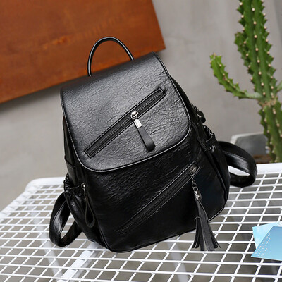 

Tailored Fashion Ladies Solid Color Zipper Wild Large Capacity Backpack Student Bag