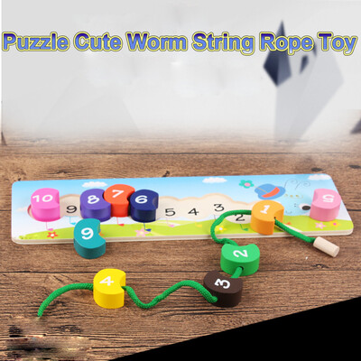 

YIWULAWooden Learning Puzzle Teaching Educational Cute Worm Wearing Rope Kids Toys