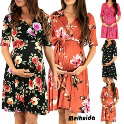 

Pregnant Summer Dress Women Maternity Short Sleeve Casual Short Dress Sundress