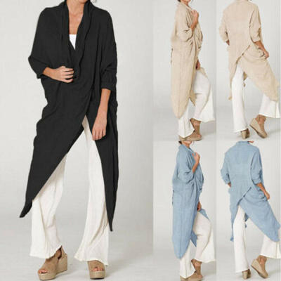 

Women Long Sleeve Asymmetrical Top Blouse Leopard High Low Hem Baggy Tunic Shirt