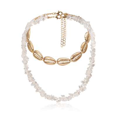 

Unique Design Colorful Stone Choker Handmade Trendy Gold Shell Beaded Necklace for Women Chic Girl Jewelry Dropshipping