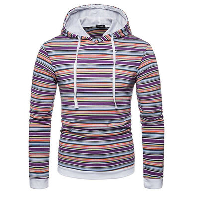 

Mens Long Sleeve Hoodie Hooded Pullover Sweatshirt Striped Tops Coat Sweater
