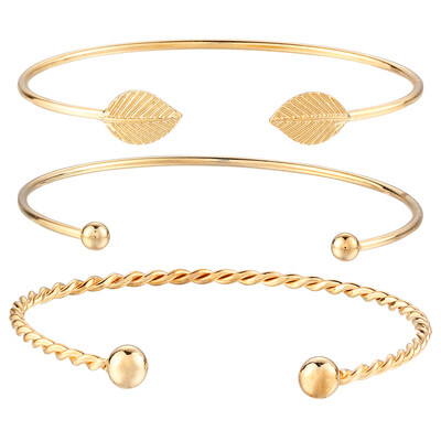 

Fashion Simple 3Pcs Bracelet Set Arrow Bowknot Letters Leaf Pineapple Feather Embedded Diamond Women Bracelets