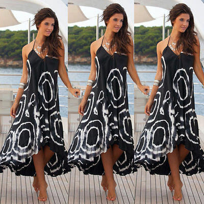 

Women Summer Boho Chiffon Party Evening Beach Dresses Long Maxi Dress Sundress S
