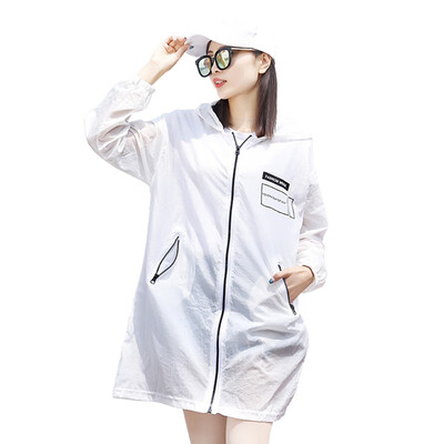 

New 2019 Summer Womens Ultra-thin Breathable Quick-drying Sunscreen Jacket Sunscreen Zip Hooded Letter Print Sunscreen