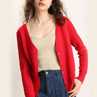 

Ladies Button V Neck Long Sleeve Cardigan Jacket Women Soft Knit Work Blouse Top