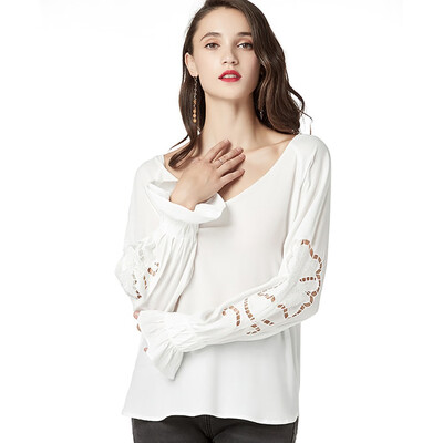 

Nomeni Women Loose Size T-shirt Solid Color V Collar Long Sleeve Shirt Bottom