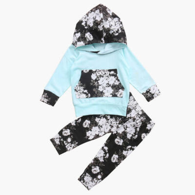 

ITFABS Newborn Baby Boy Girls Floral Kids Hoodies TopsLong Pants Outfit Clothes