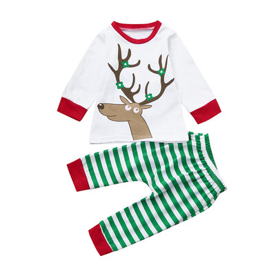 

Infant Baby Boy Girl Deer T shirt Tops Striped Pants Christmas Clothes Set