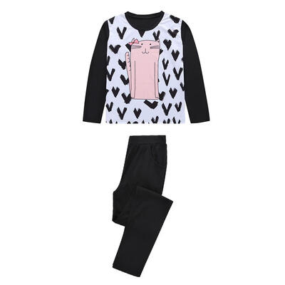 

Cute Cat Home Pajama Set Family Matching Clothes Long Sleeve T-shirt Pants