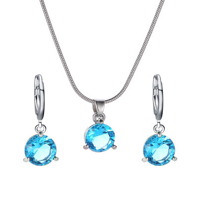 

2019 new brand design round multicolor zircon necklace earrings fashion jewelry generous minimalist jewelry sets for women