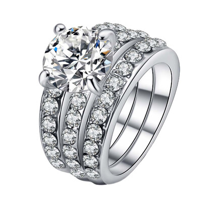 

3-in-1set Silver Zirconia Charm Wedding Band Rings Jewelry