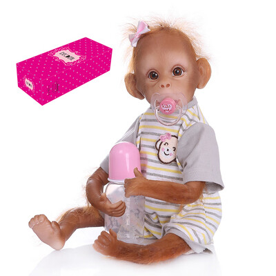 

Decdeal Realistic Baby Monkey Doll 16 inch 40 cm Lifelike Reborn Baby Monkey Handmade Detailed Painting Art Dolls with Yellow Stri