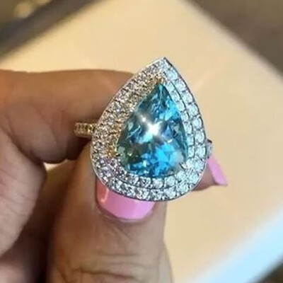 

High Quality Drop Green Crystal Cubic Zirconia Stone Rings For Women Jewelry Water Droplet Pear Ring