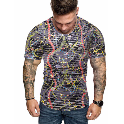 

Toponeto Mens Striped Splicing Pattern Casual Fashion Lapel Short Sleeve Shirt