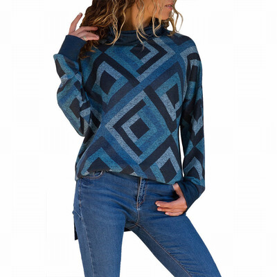 

Womens striped T-shirt bottoming shirt with high collar long sleeves