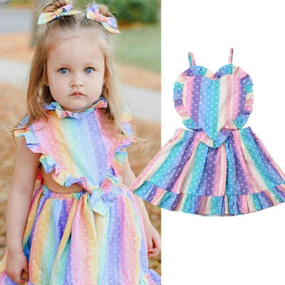 

US Cute Toddler Baby Girl Love Colorful Strap Dress Romper Summer Outfit Clothes
