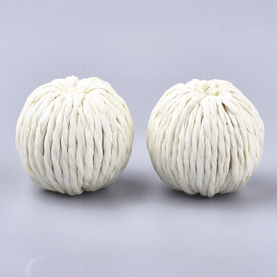 

Handmade Paper Woven Beads with Wood Inside Imitation Raffia Round Beige 2527x25mm