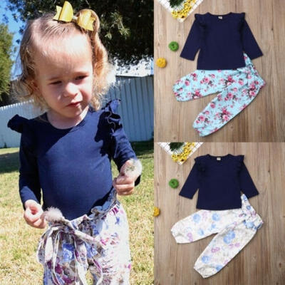 

Toddler Kids Baby Girls Long Sleeve Tops Shirt Floral Long Pants Bowkont Outfit Clothes Set