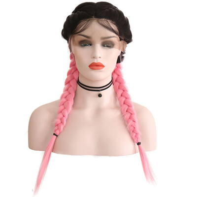 

〖Follure〗Synthetic Baby Hair Braided Double Lace Front Wig Long Black Ombre Black Wigs