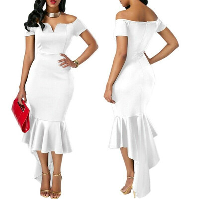

Women V-Neck Long Maxi Dress Off Shoulder Evening Party Summer Tuxedo Sundress