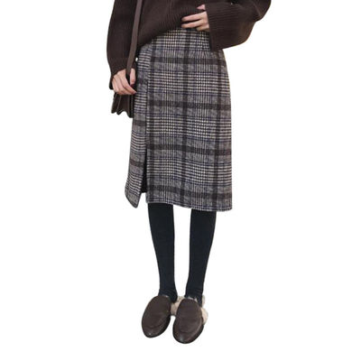 

skirts women Long woolen warm plaid spring autumn high waist belted elegant office work midi skirt wool winter saia