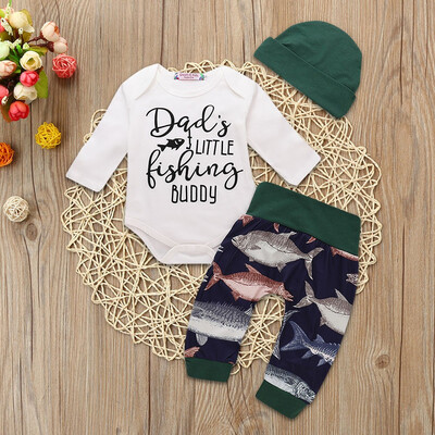 

Toddler Baby Boys Girl Letter Print RomperShark Print PantsHat Sets Clothes
