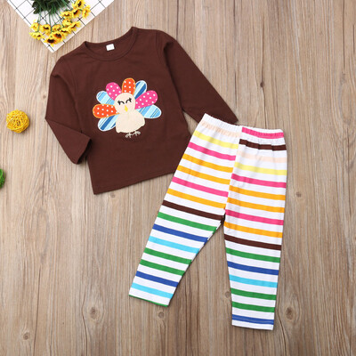 

Newborn Baby Girl Thanksgiving Turkey Long Sleeve Outfits Cotton Clothes Sets