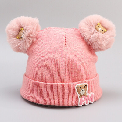 

Infants&young childrens pullover hats in autumn&winter wool knitted cotton warm cartoon cute double ball cap